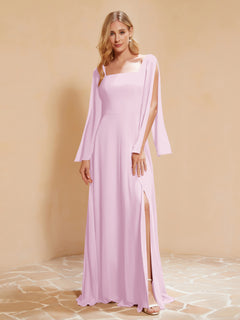 Square Neckline Ruched Chiffon Floor-length Dress Blushing Pink