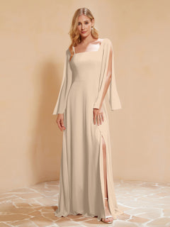 Square Neckline Ruched Chiffon Floor-length Dress Champagne