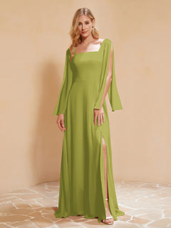 Square Neckline Ruched Chiffon Floor-length Dress Clover