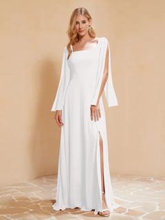 Square Neckline Ruched Chiffon Floor-length Dress Ivory