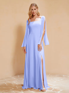 Square Neckline Ruched Chiffon Floor-length Dress Lavender