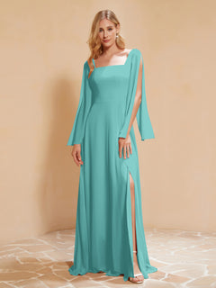 Square Neckline Ruched Chiffon Floor-length Dress Spa