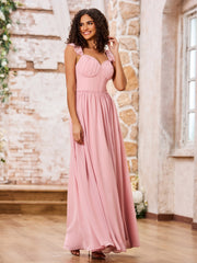 Sweetheart Neck Ruffle Shoulder Straps Chiffon Boho Dresses Dusty Rose