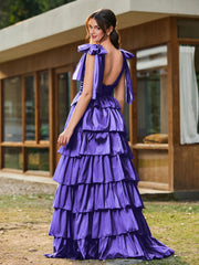 A-line Bow Shoulder Tiered Dress with Slit Regency
