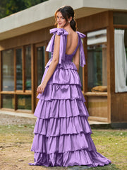 A-line Bow Shoulder Tiered Dress with Slit Tahiti