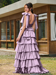 A-line Bow Shoulder Tiered Dress with Slit Wisteria
