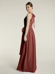 Full Length Chiffon Gowns Halter Neck with Bow-Terracotta Plus Size