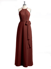 Full Length Chiffon Gowns Halter Neck with Bow-Terracotta Plus Size