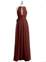 Full Length Chiffon Gowns Halter Neck with Bow-Terracotta