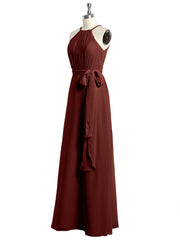 Full Length Chiffon Gowns Halter Neck with Bow-Terracotta