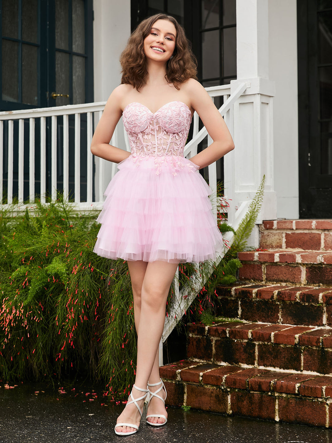 Sweetheart Applique Sheer Corset Dress With Slit Blue main image 1