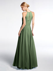 Keyhole Neckline Halter Circle Skirt Max Dress-Olive Green Plus Size