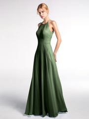 Keyhole Neckline Halter Circle Skirt Max Dress-Olive Green Plus Size
