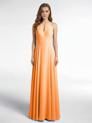 Keyhole Neckline Halter Circle Skirt Max Dress-Orange