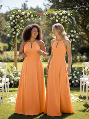 Keyhole Neckline Halter Circle Skirt Max Dress-Orange