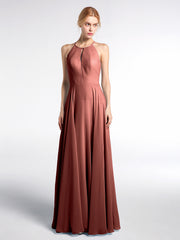 Keyhole Neckline Halter Circle Skirt Max Dress-Terracotta Plus Size