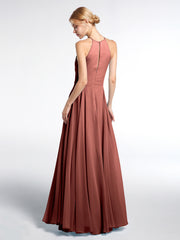 Keyhole Neckline Halter Circle Skirt Max Dress-Terracotta Plus Size