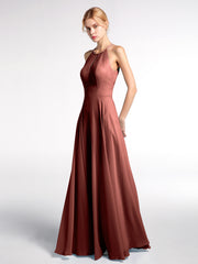 Keyhole Neckline Halter Circle Skirt Max Dress-Terracotta Plus Size