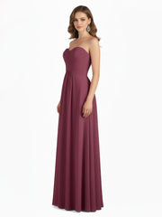 Strapless Chiffon Gown with Sweetheart-Mulberry