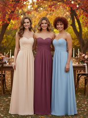 Strapless Chiffon Gown with Sweetheart-Mulberry