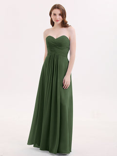 Strapless Chiffon Gown with Sweetheart-Olive Green