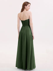 Strapless Chiffon Gown with Sweetheart-Olive Green