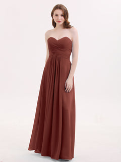 Strapless Chiffon Gown with Sweetheart-Terracotta