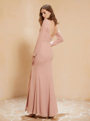 V-neck Pleated Mermaid Chiffon Dress With Silt Dusty Rose