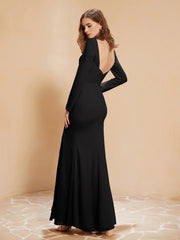 V-neck Pleated Mermaid Chiffon Dress With Silt Black Plus Size