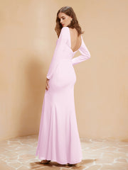 V-neck Pleated Mermaid Chiffon Dress With Silt Blushing Pink