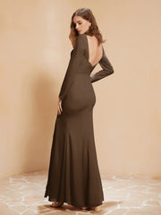 V-neck Pleated Mermaid Chiffon Dress With Silt Brown Plus Size