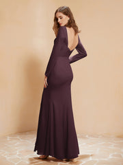 V-neck Pleated Mermaid Chiffon Dress With Silt Cabernet