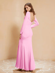 V-neck Pleated Mermaid Chiffon Dress With Silt Candy Pink