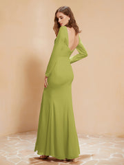V-neck Pleated Mermaid Chiffon Dress With Silt Clover Plus Size