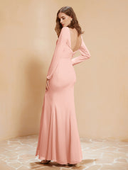 V-neck Pleated Mermaid Chiffon Dress With Silt Coral