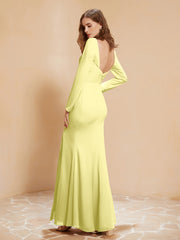 V-neck Pleated Mermaid Chiffon Dress With Silt Daffodil