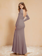 V-neck Pleated Mermaid Chiffon Dress With Silt Dusk