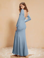 V-neck Pleated Mermaid Chiffon Dress With Silt Dusty Blue
