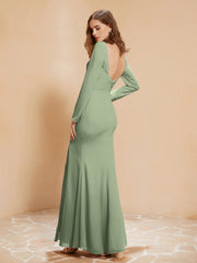V-neck Pleated Mermaid Chiffon Dress With Silt Dusty Sage