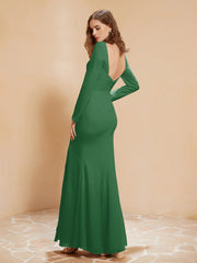 V-neck Pleated Mermaid Chiffon Dress With Silt Emerald