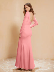 V-neck Pleated Mermaid Chiffon Dress With Silt Flamingo