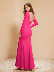 V-neck Pleated Mermaid Chiffon Dress With Silt Fuchsia