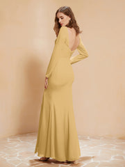 V-neck Pleated Mermaid Chiffon Dress With Silt Gold
