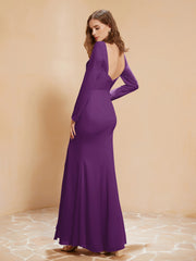V-neck Pleated Mermaid Chiffon Dress With Silt Grape Plus Size