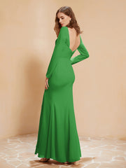 V-neck Pleated Mermaid Chiffon Dress With Silt Green Plus Size