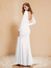 V-neck Pleated Mermaid Chiffon Dress With Silt Ivory Plus Size