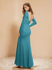 V-neck Pleated Mermaid Chiffon Dress With Silt Jade Plus Size
