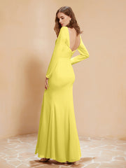 V-neck Pleated Mermaid Chiffon Dress With Silt Lemon