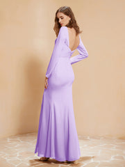 V-neck Pleated Mermaid Chiffon Dress With Silt Lilac