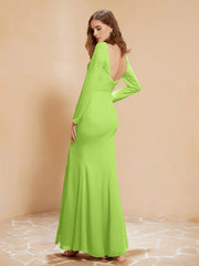 V-neck Pleated Mermaid Chiffon Dress With Silt Lime Green